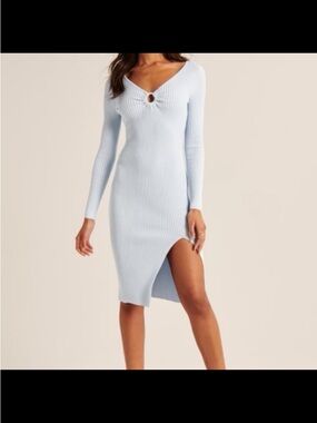 Abercrombie & Fitch Light Blue Ribbed Midi Dress with Ring Accent